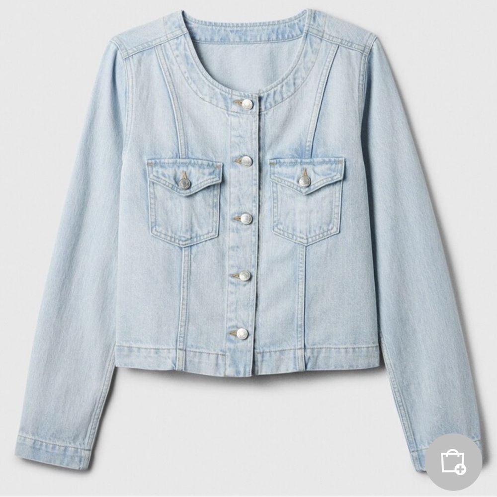 GAP Collarless Light Blue Denim Jacket Size M